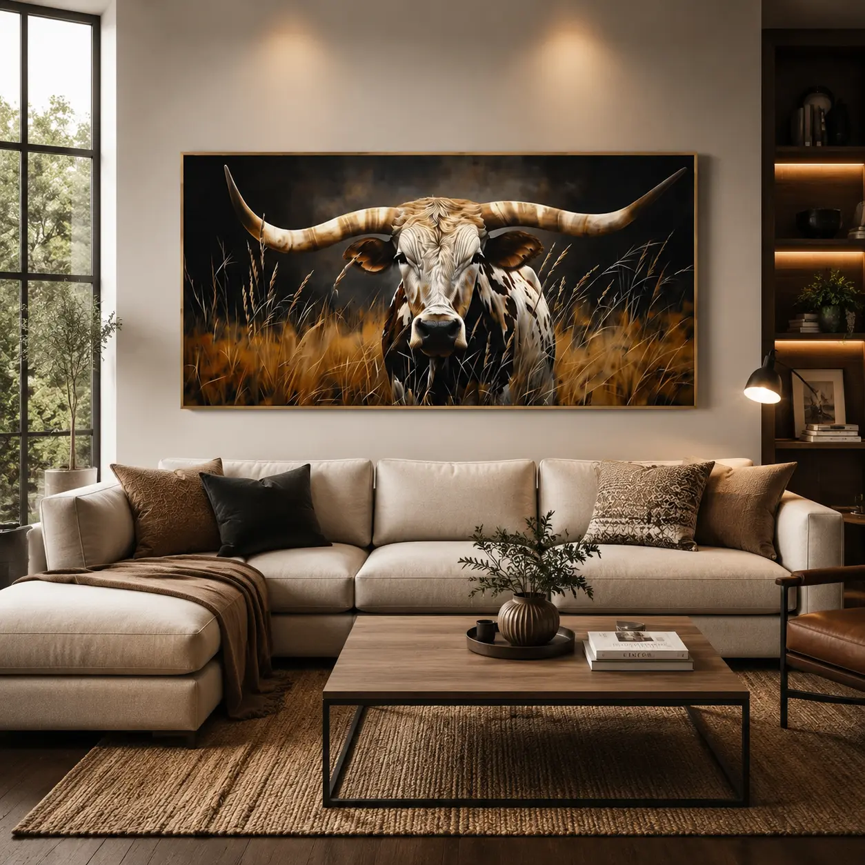 Texas Longhorn Cow Canvas Wall Art |   Rustic Farmhouse Animal Print, Western Country Decor for Living Room, Bedroom & Home