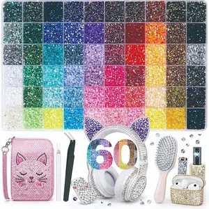 60 Colors with 60000Pcs Jelly Rhinestones synthetic beads With Kit for Bedazzling 3mm Multicolor synthetic beads Resin Flatback beads for Art Bedazzler Kit for Crafting Book Shoes Nail Art Glitter Decorative Nails Glam Pack Glitter Diy Beads