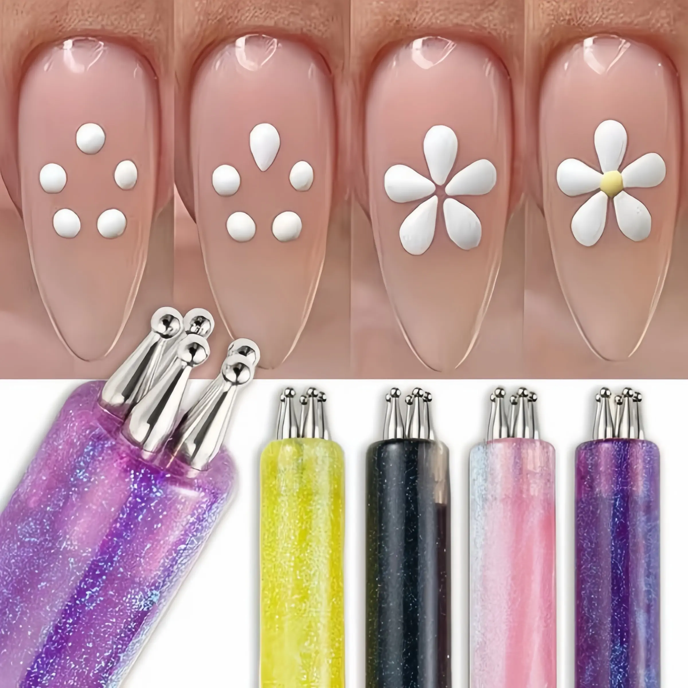 DIY Nail Art Flower Brush, Five-Petal Flower Dotting Tool, Acrylic Handle, Multi-Color Options, Professional & Beginner Friendly, Portable, Compact