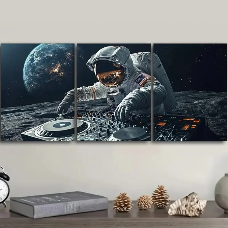 3pcs Modern Astronaut Posters Astronaut with Beer on Moon Bar Canvas Paintings Astronauts Playing Poker in The Space Mural Home Decor