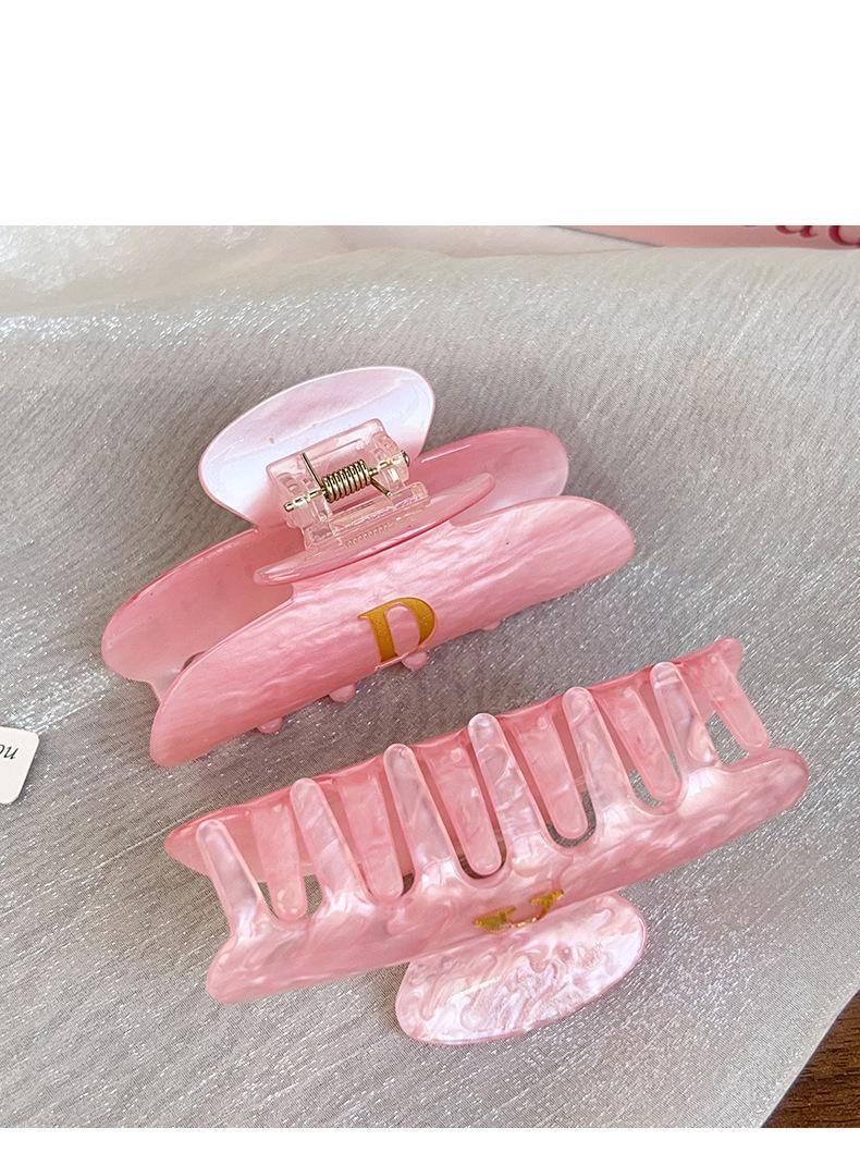 Pink Iridescent Gold Foil Initial Letter Hair ClawClips | Large Acrylic Half Moon Claw Clip for Thick Hair | Hair Claw for Updo Hairstyle #clawclips#