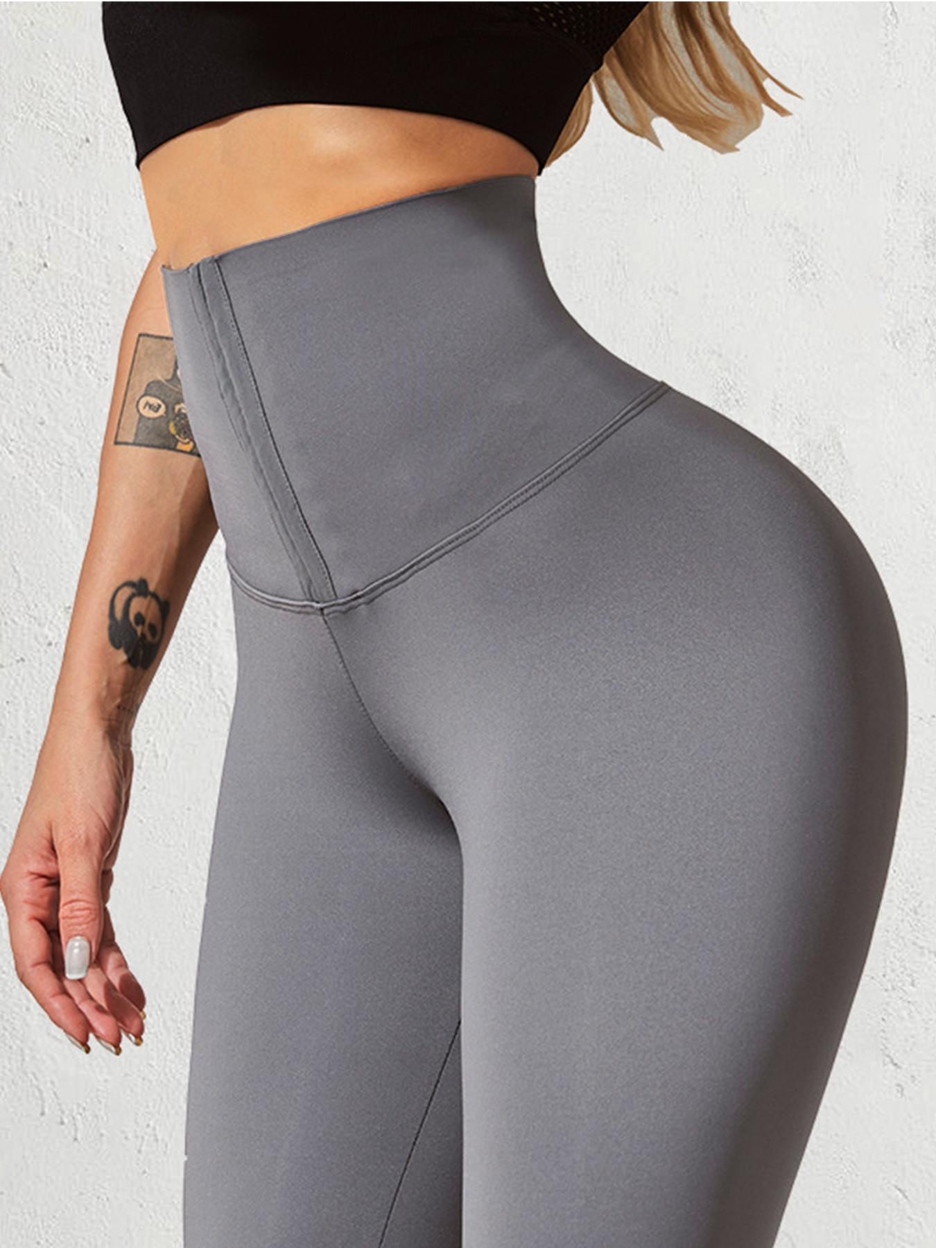 Women's Hook & Eye High Waist Sports Leggings, Quick Drying High Stretch Solid Color Butt Lift Skinny Pants, Ladies Sportswear for Indoor Outdoor Wear, High Waisted Leggings, Workout Athletic Leggings