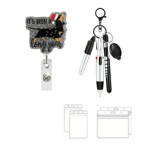 Creative Yearly Hard Work Badge Scroll Set, Includes Keychain Pen, Eld Light, Waterproof ID Card Clip, Ideal for Hospital, School, Office