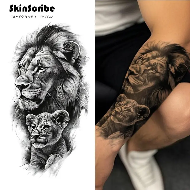 Waterproof and Lion Temporary Tattoo Patch, Fashionable and Realistic Design for Men, Suitable for Arms and Waist, Easy Application, Waterproof Temporary Tattoos