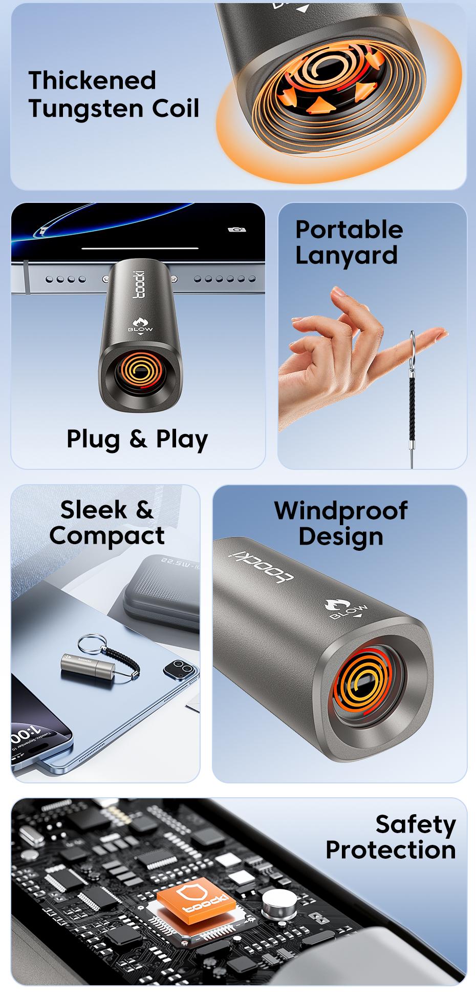 Toocki TG13/14 Type-C Mini Electric Lighter Plug&Play Blow to Light Mobile Cigarette Lighter Flameless Windproof Fast Ignition