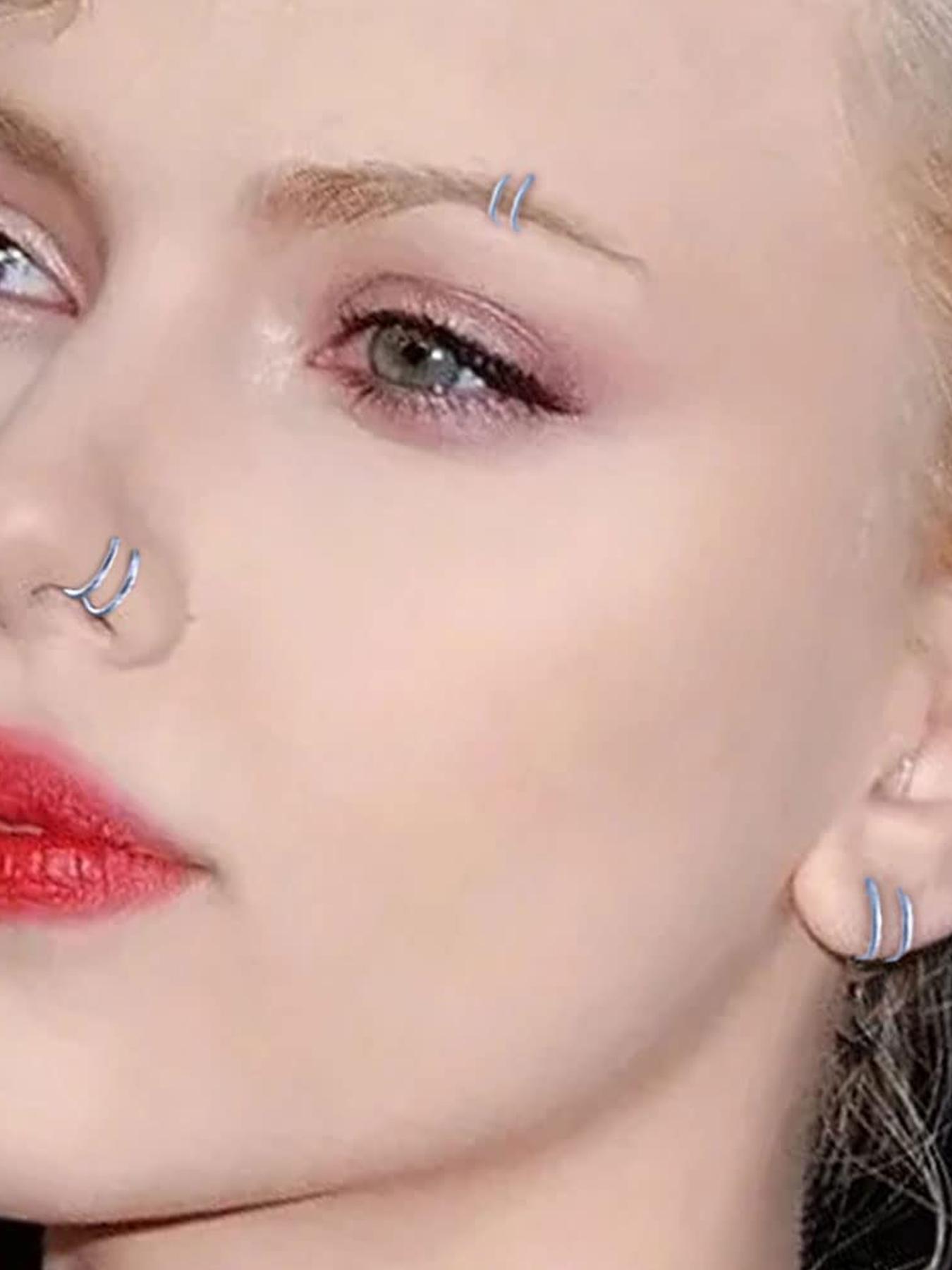 Casual 5pcs Colorful Stainless Steel Double Hoop Nose Rings, Nose Cuff, Nose Piercing Jewelry For Women And Men, Fashionable Body Jewelry Gift For Any Occasion