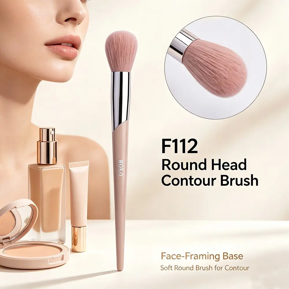 F112 Round Head Contour Brush, Multifunctional Face Cream Blush, Contour Foundation Blending, Makeup Brush, Foundation Bronzer Tool