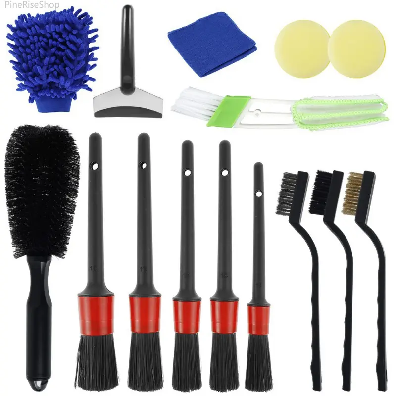 Flexible 9/12/15Pcs Auto Detailing Brush Set - 13-Piece Car Cleaning Kit with Wash Mitt, Air Vent Cleaner, Wax Applicator & Waxes for Car Owners’ Vehicle Care & Outdoor Washing