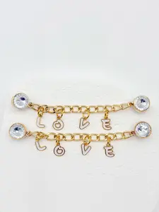 2 Pcs Luxury Glitter Love Letter Alloy Chain Sandals Charms, Edge English Pendant, DIY Sandals Accessories