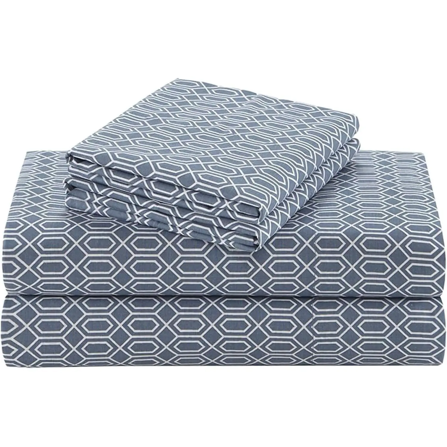 100% Cotton Sheets Full, Breathable, Naturally Cool Cotton Sheets, Soft Cotton Bed Sheets with 14" Elastic Pocket Fits up to 16" Mattress, All Seasons Sheet Set, Diamond Blue 4 Piece