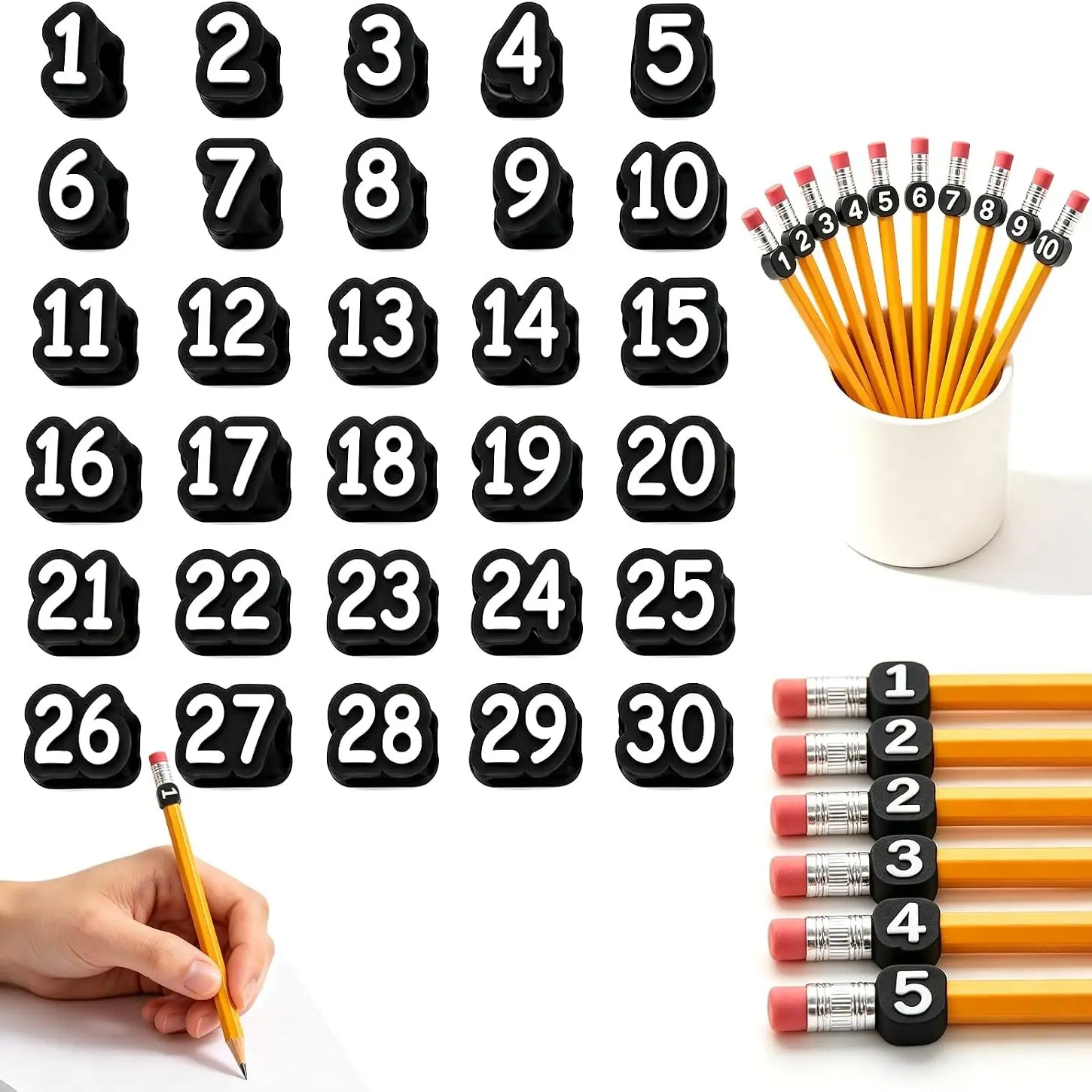 Numbered Pencil Toppers,30 PCS, Reusable Elementary School Classroom Pencil Labels, Number Pencil Toppers for Teachers Classroom Organization and Supply Tracking Station (Numbers 1-30)