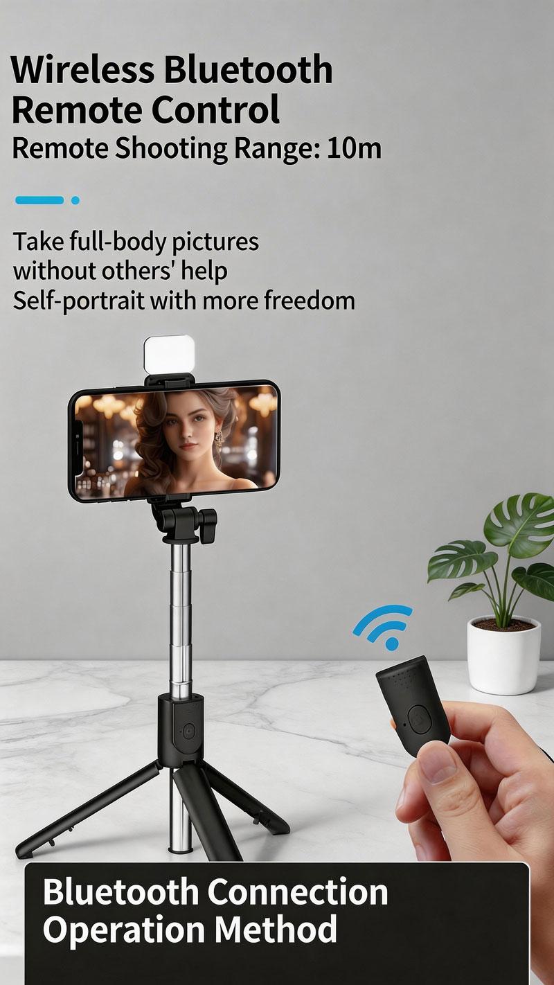 Foldable Bluetooth Selfie Stick Extendable Portable Multi-Function Tripod for iOS Android with Wireless Remote Shutter