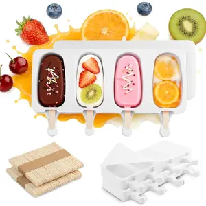 [Summer essentials]3 Set Popsicles Molds with Lids, Large Cake Pop Mold Cakesicle Mold 4 Cavities with 100 Wooden Sticks, Silicone Reusable Ice Pop Molds for Cake Pops, Ice Pops, Cakesicles, Ice Cream, WhiteGift
