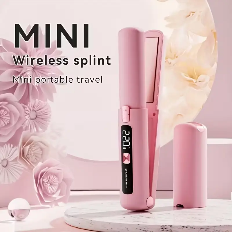 Mini Two-In-One Wireless Straightener and Curler, USB Rechargeable 4500mah Battery, Anti-Scald Design, Ionic Hair Care, LCD Display