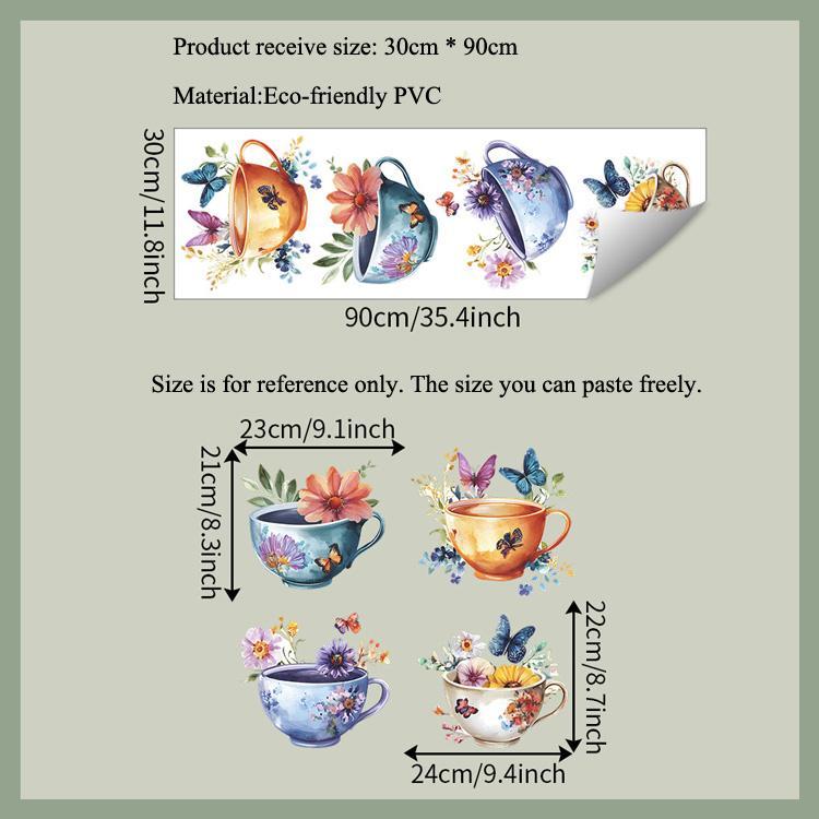Creative Watercolor Exquisite Tea Cup Wall Sticker For Kitchen Restaurant Decoration Mural Room Background Home Decor Wallpaper
