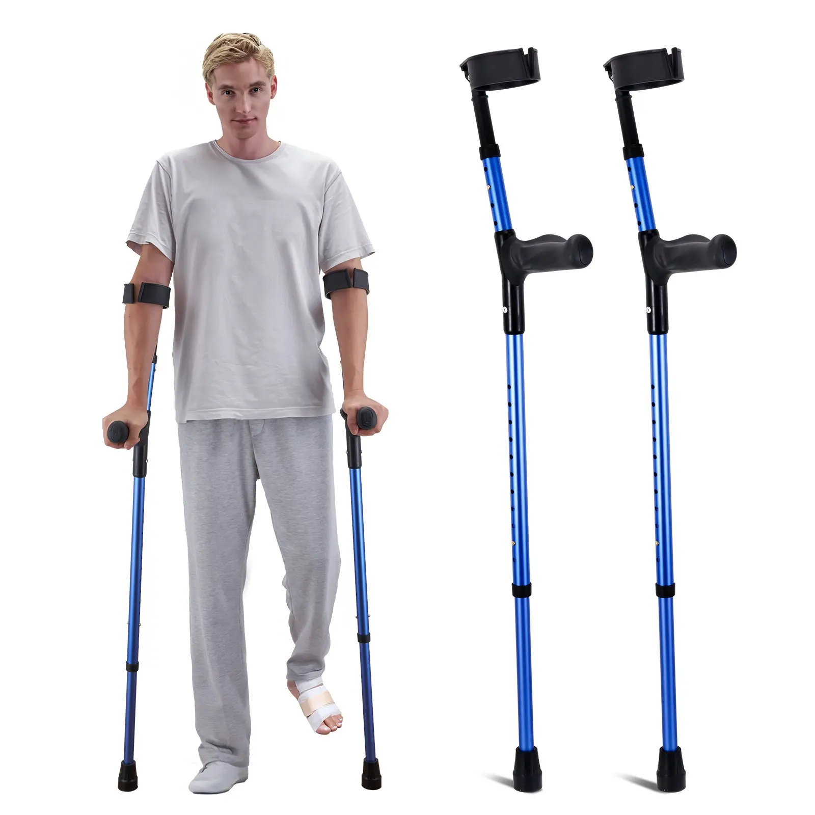 VEVOR Adult Forearm Crutches Pair, 11-Level Height Adjustable Mobility Aid with 4-Level Upper Cuff, Lightweight Aluminum Supports Gait for Leg Injury Surgery (350LBS)
