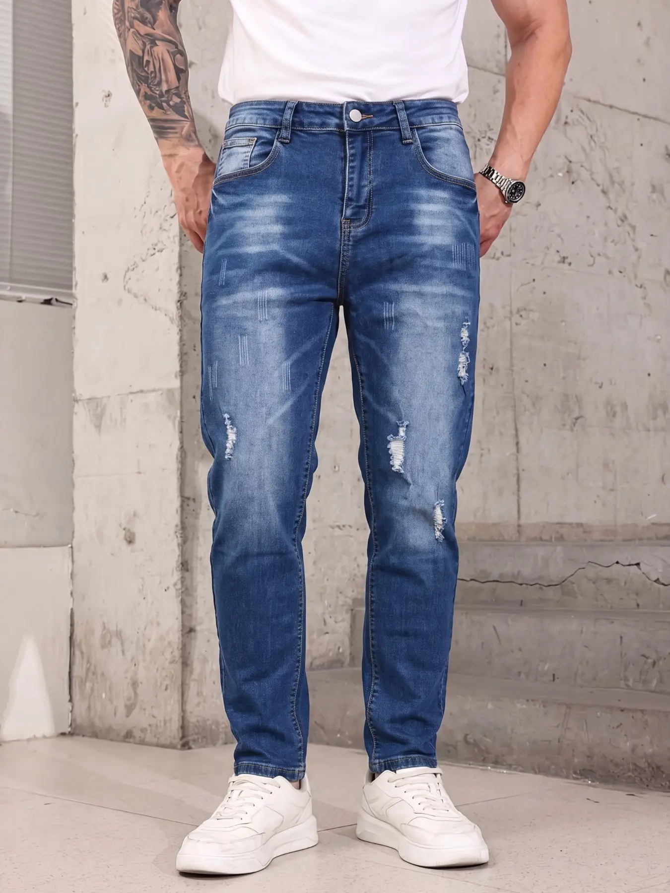 Men's Trendy Fashion Denim Jeans, Korean Style Slim Fit Streetwear, Soft Stretch Fabric, Ideal for Daily Wear, All Seasons