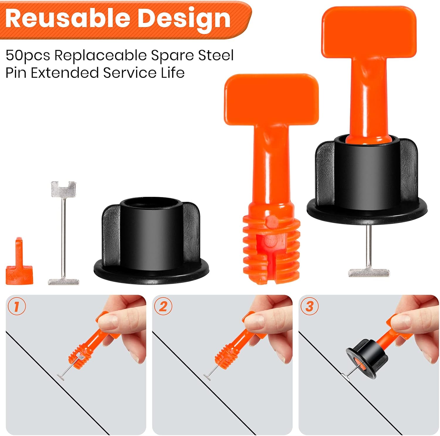 Tile Leveling System Kit,200pcs  Tile Leveler Spacers+1000pcs 1/12" Cross-shaped Tile Spacers+5pcs Wrench+50pcs 1/16" Replaceable Spare Steel T-Pin,Tools for Wall Floor Tile Adjustment(200)