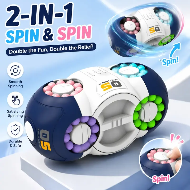 2026 Rotatable Magic Bean Fidget Puzzle Cube, Portable Space Design Fidget Spinner Toy, Anti-Anxiety Stress Relief Hand Game, Travel & Office Desk Toy, Kids Holiday Meetup Exchange Gift