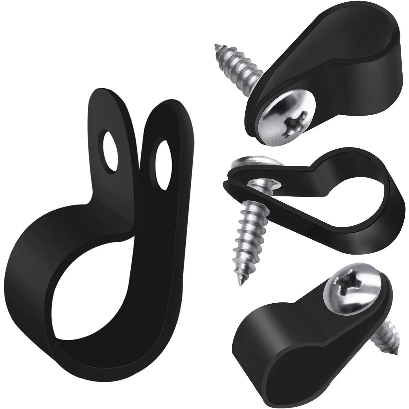 50 count 1/2 Inch Rope Light Clips P-Style Mounting Clips Plastic  Clamps with Compatible Stainless Steel Pan  Phillips Screws for Wire Management M-030-BK-LS