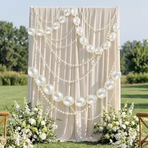 Lewtemi 100 Pcs Wedding Giant Pearl Garland 39ft, 10" 6" White Beige Pearl Link Balloons with Faux Bead Chain Garland for Bridal Baby Shower Birthday Graduation Photo Booth Backdrop Party Decor