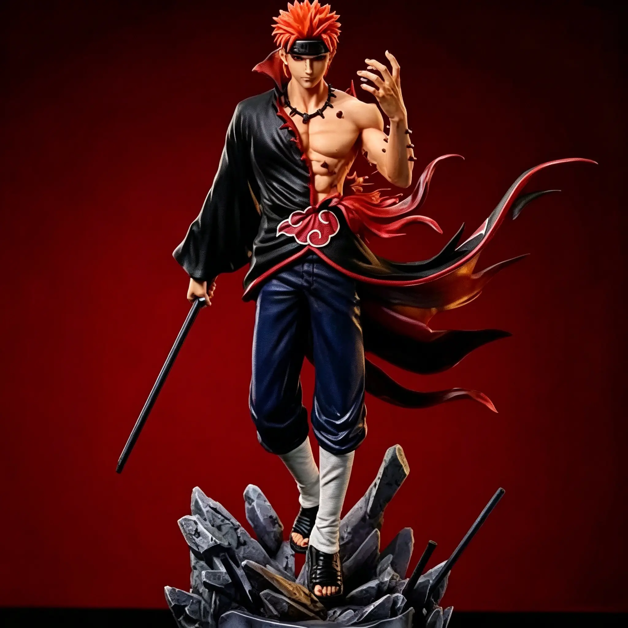 Naruto Pain Tsukuyomi Standing Figure, 23cm PVC Statue, Detailed Cloud Coat, Rod Weapon, Perfect Collectible for Fans