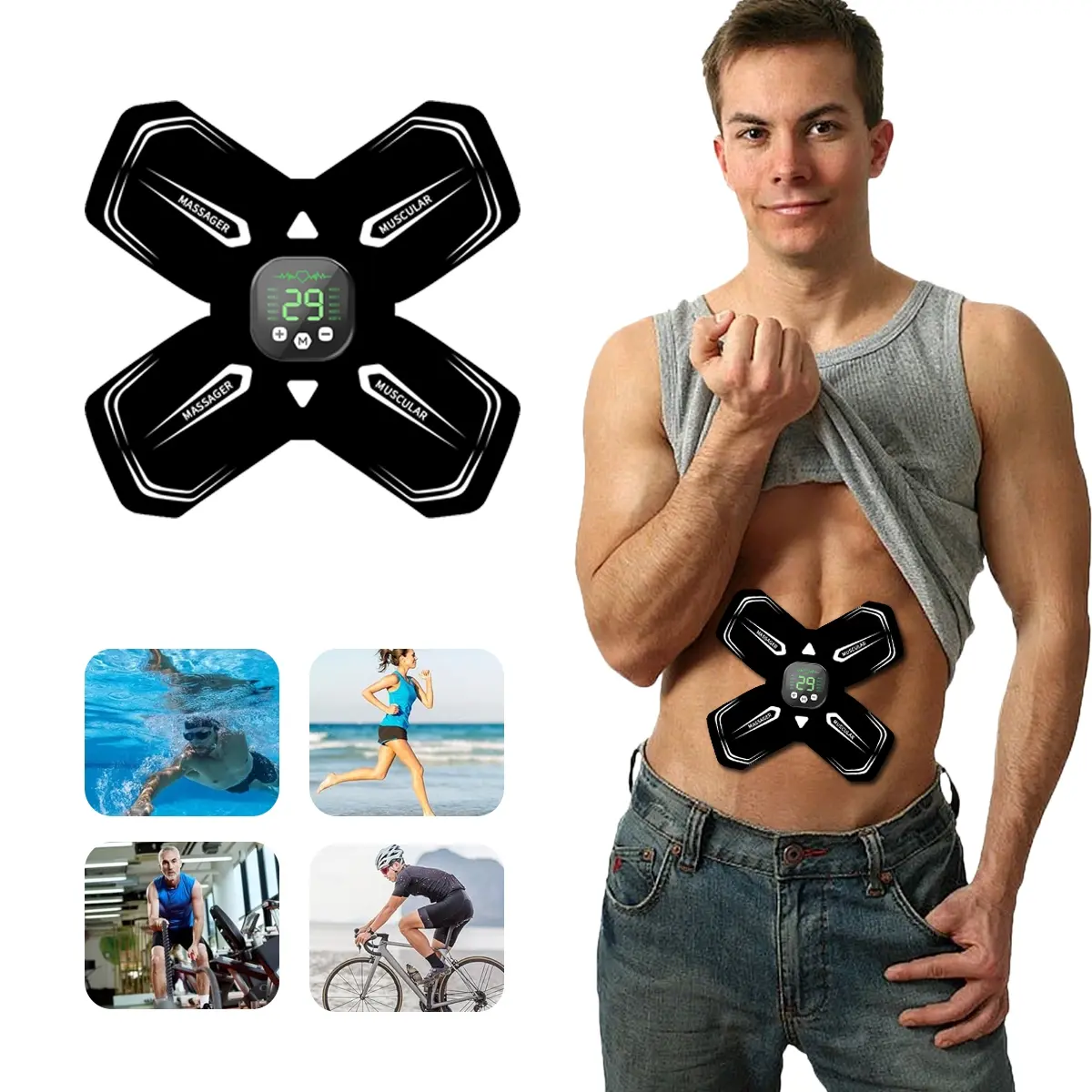 Ab Stimulator Rechargeable Wellness Belt for Six Pack Abs | Muscle Toner for Core Strength Training | 10 Modes 29 Gears | Portable Electric Abdominal Workout Equipment for Men & Women | Home Gym Fitness