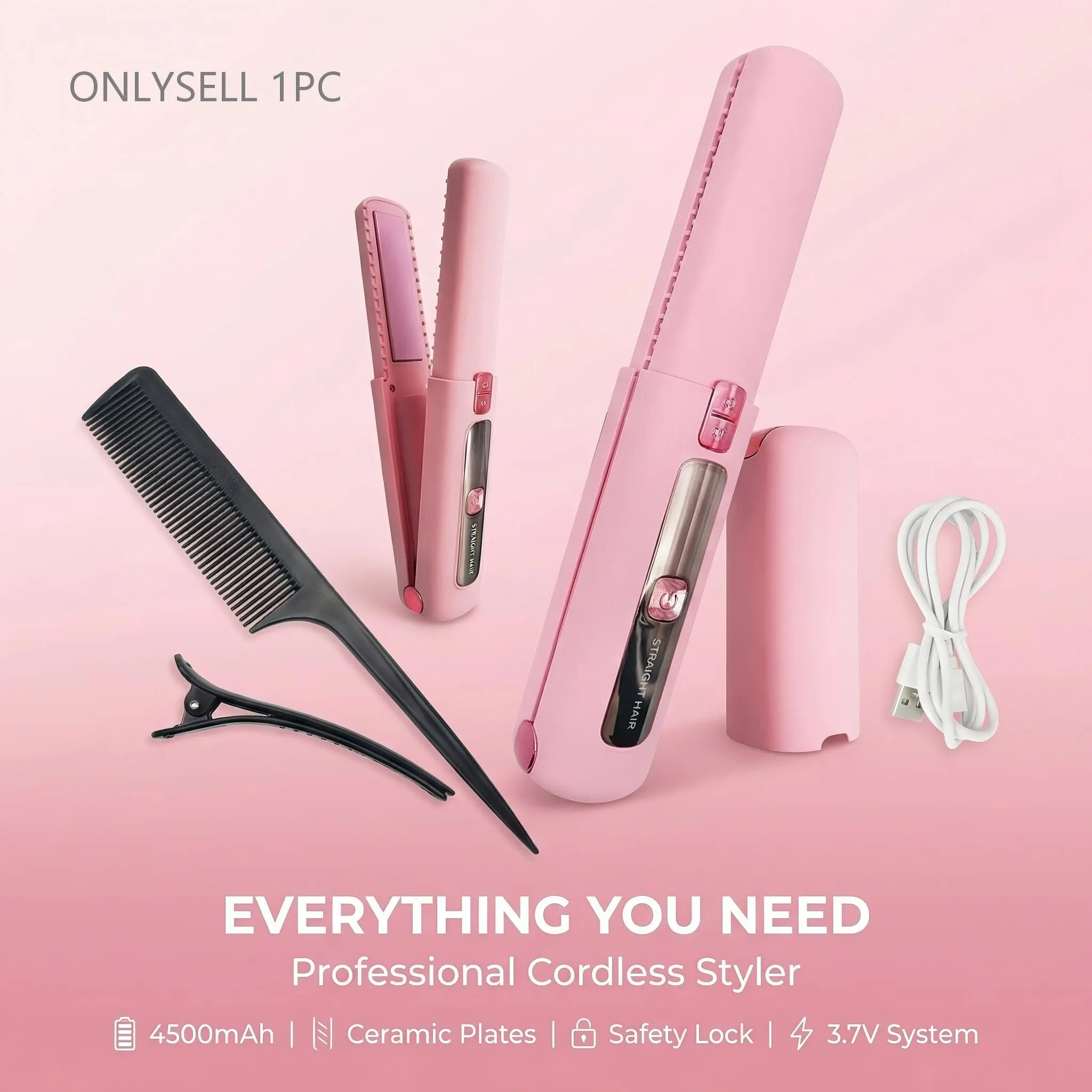 Mini 2-In-1 Wireless Hair Straightener and Curler, USB Charging, Overheat Protection, Constant Temperature, Portable Travel Hair Tool