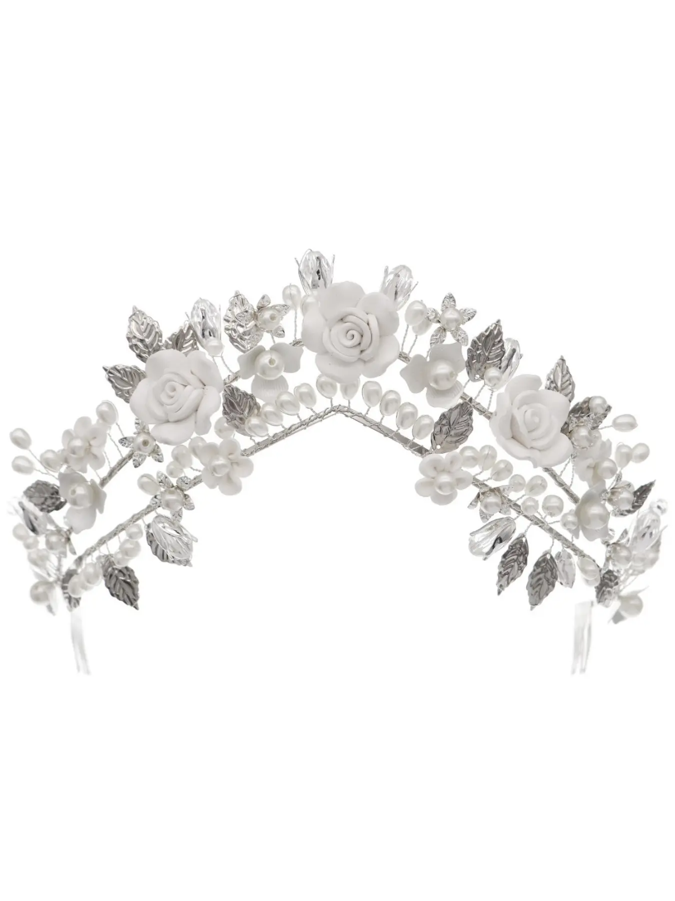 New Pearl Polymer Clay Bride Tiara Wedding Hair Comb Headband Accessories European and American Floral Crown Headpiece Bridal Hair Accessories Flower Crown