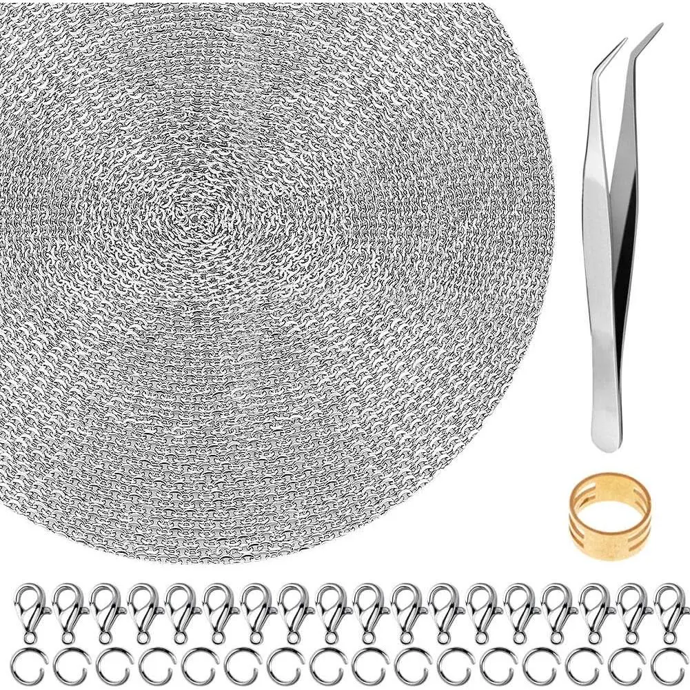50  Stainless Steel Chains for  Making,   Chain Bulk Small Metal Chains with 100 Jump Rings 30 Lobster Clasps for Necklace Making Bracelet DIY
