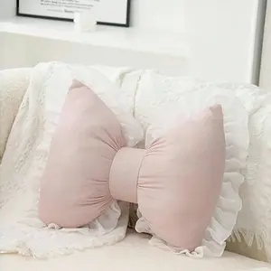 1-pack of ultra-soft plush pillows, Soft cushions with pink lace-trimmed bows, faux fur pillows feature a voluminous, fluffy design and 3D bow detail. Perfect for bedrooms, living rooms
