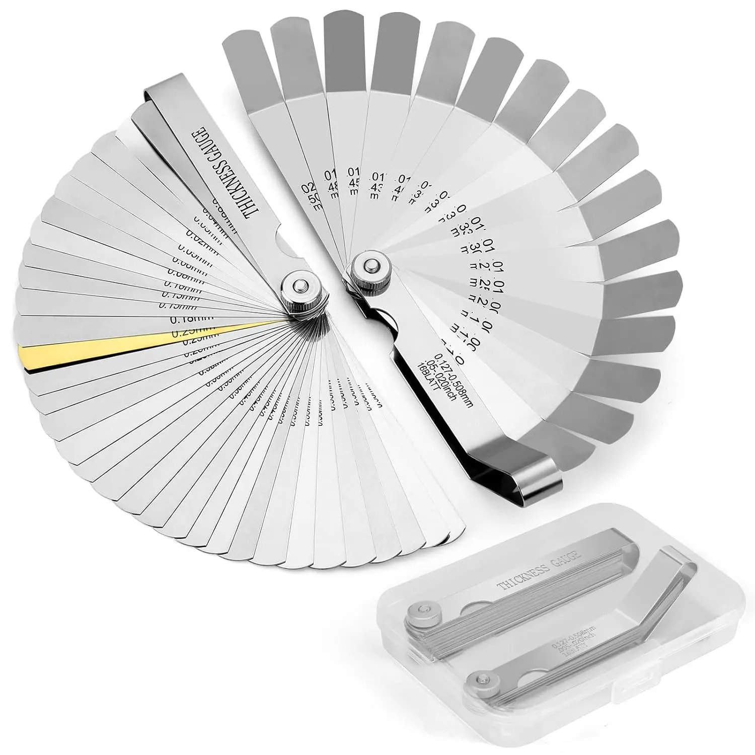 Stainless Steel Feeler Gauge Set (2-Count, 48-Piece) - 32 Straight + 16 Offset Blades, SAE/Inches-MM Markings, Mechanic Tool for Spark Plugs, Valve & Guitar Setup (Tools for Mechanics)