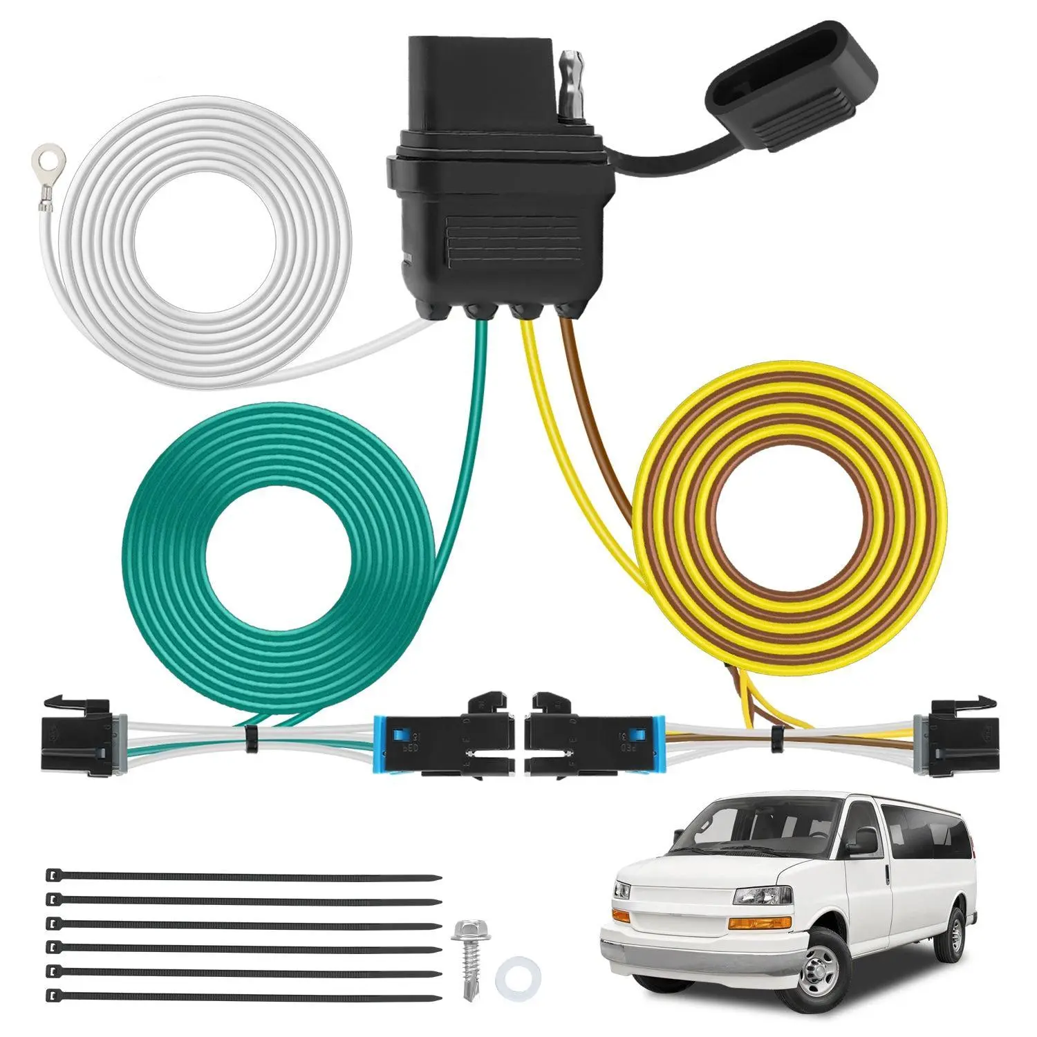 Nilight 4-Pin Trailer Wiring Harness 55540 - Custom Side Fit for 2003-2024 Chevy Express, GMC Savana, Copper Wires, Plug-N-Play, Pre-Assembled