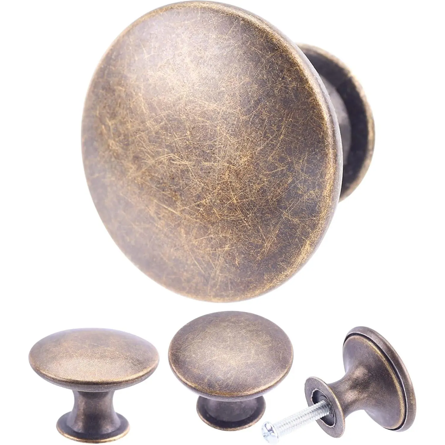 10 Pack Breen Bronze Round Antique Brass Kitchen Cabinet Knobs Cupboard Door Knobs Drawer Handle Pulls Dresser Knobs with 11 count Screws for Bathroom Drawer Door Hardware