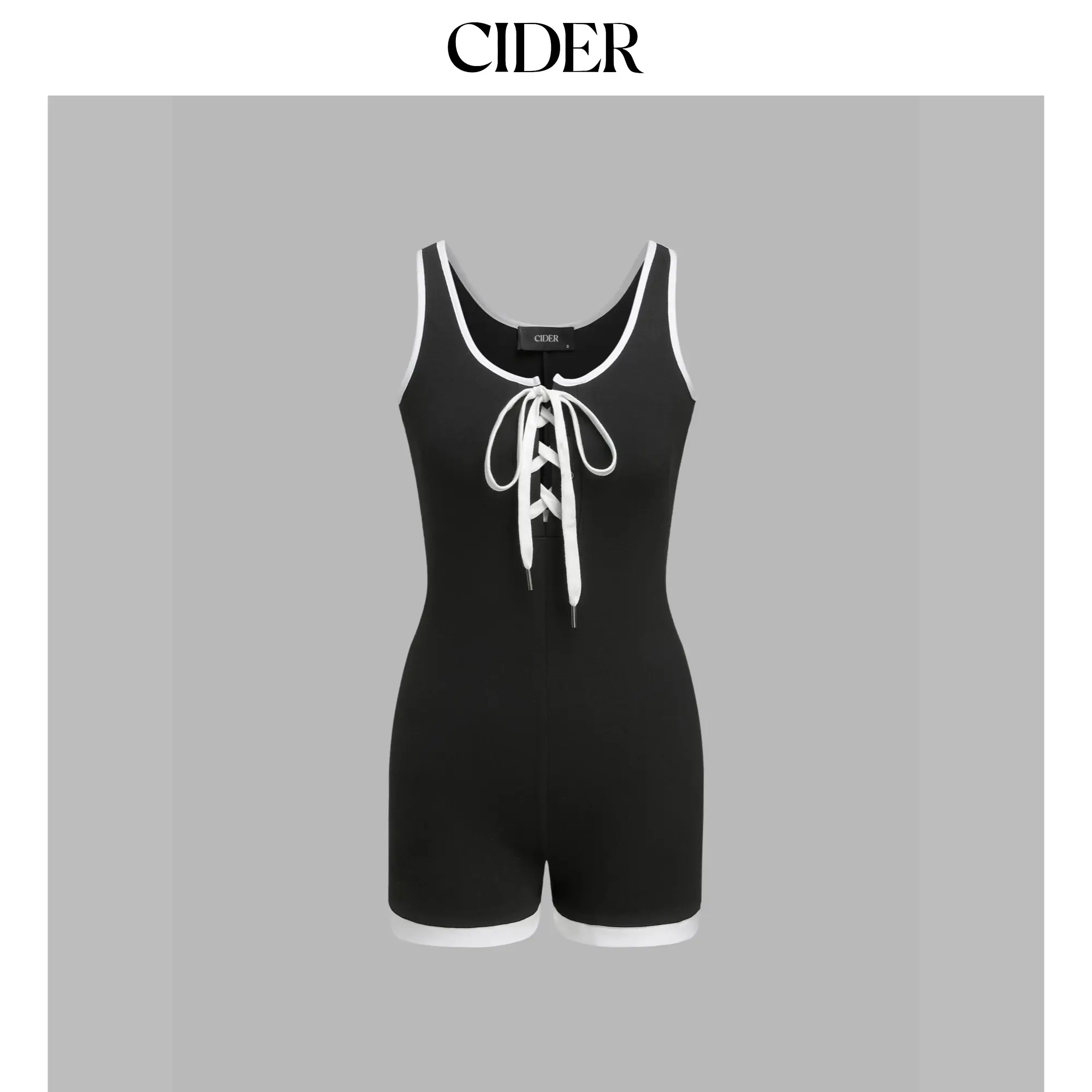 Cider [size 2-10] Scoop Neck Contrasting Binding Knotted Romper