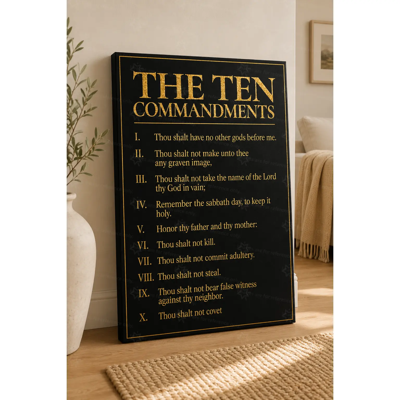 10 Commandments Black Gold Scripture Canvas Wall Artwork - Bordered Faith-Based Decor, Wood-Mounted Poster Print for Living Room, Spiritual Gifts for Religious Home, Decoration, Classic