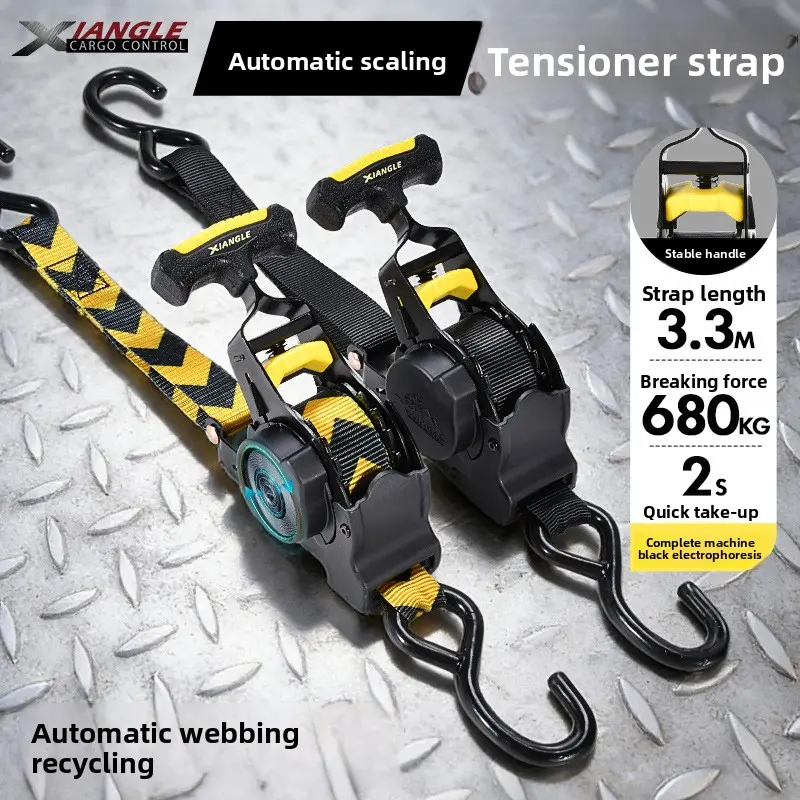 Auto-Retractable Ratchet Tie Down Straps, Self-Retracting Cargo Lashing Belt for Car Motorcycle Luggage, Heavy-Duty Retractable Securing Strap