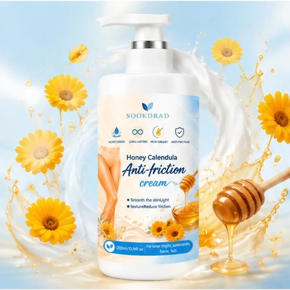 Honey Calendula Anti-friction Cream, Anti-friction, moisturizing, long lasting, non-greasy, for inner thighs, underarms, fabric, feet, 300ml/10.14fl oz