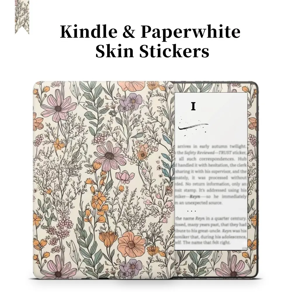 Vintage Wildflower Vinyl Skin Sticker Compatible with Kindle Paperwhite 12/11/10, Kindle 11 (6"), Aesthetic Decal Wrap Full Cover (Sticker Only), Gift for Book Lovers