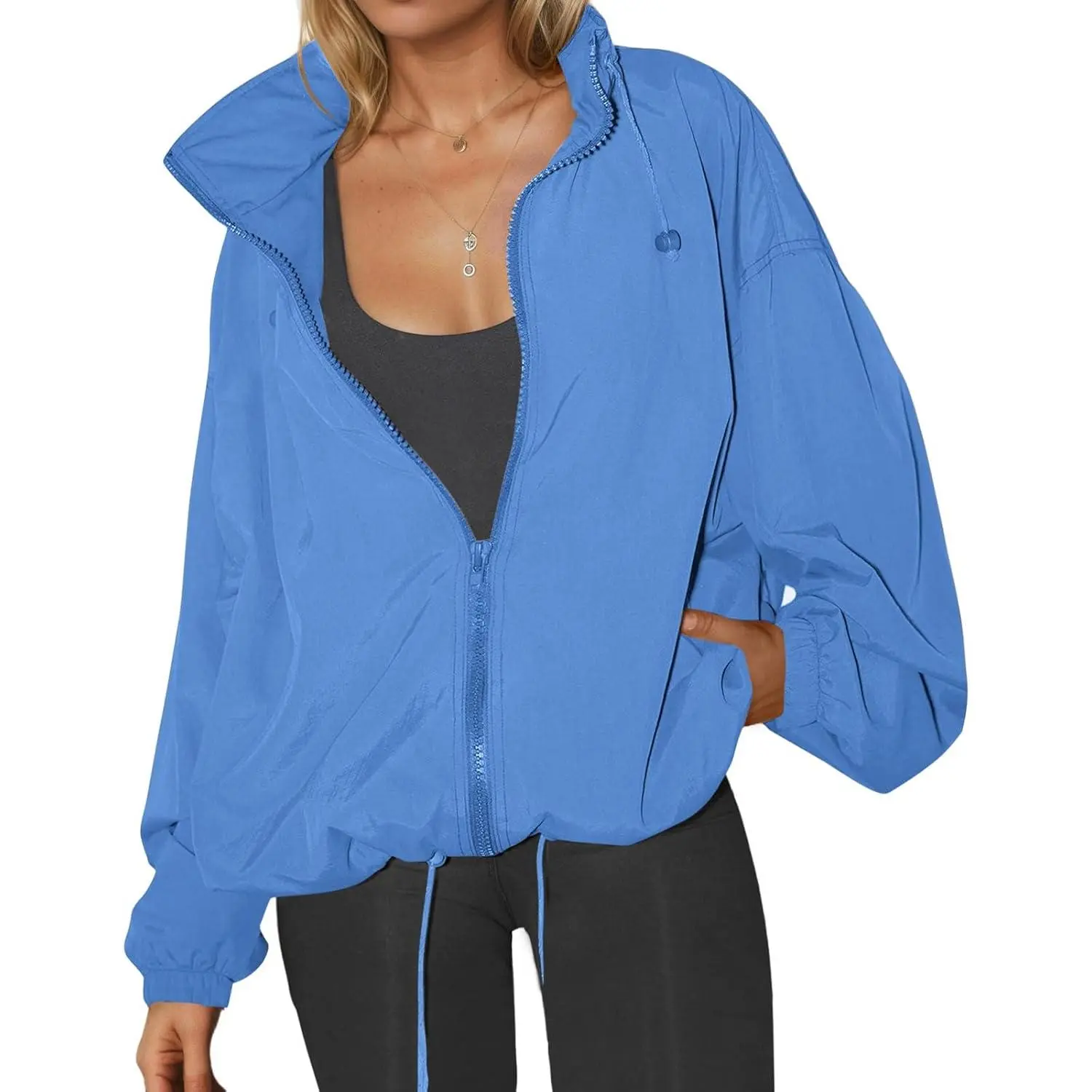 Women's Polyamide Waterproof Rain Jacket - Lightweight Zip-Up Lady Outerwear, Hooded Outdoor Hiking Windbreaker with Pocket, Sports & Outdoor Clothes, Casual