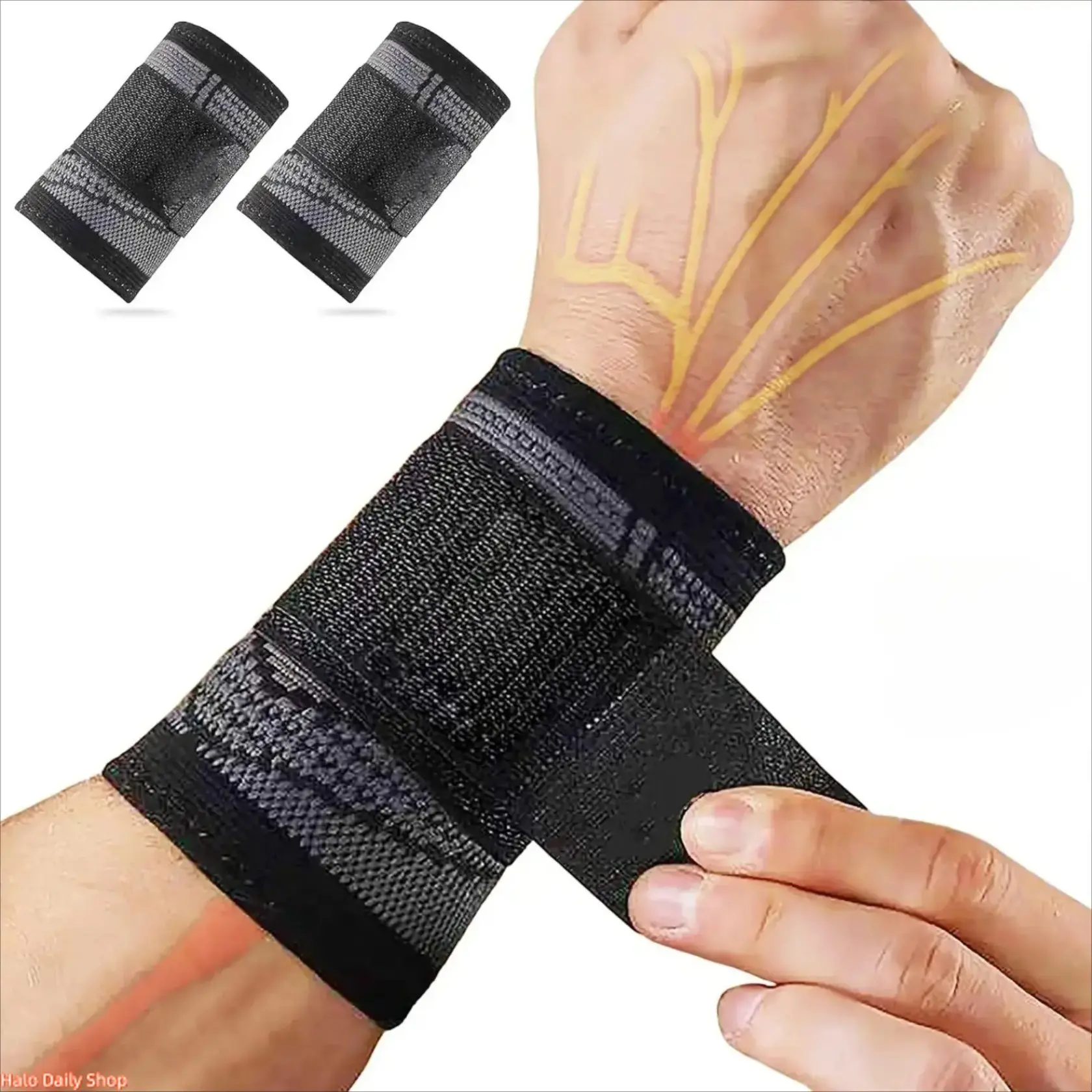 2-Pack Adjustable Breathable Wrist Compression Support Wraps, Flexible Wrist Stabilizer Brace for Weightlifting & Daily Use, Relieves Sprains & Tendon Soreness, Fitness Wristbands Black Medium Size