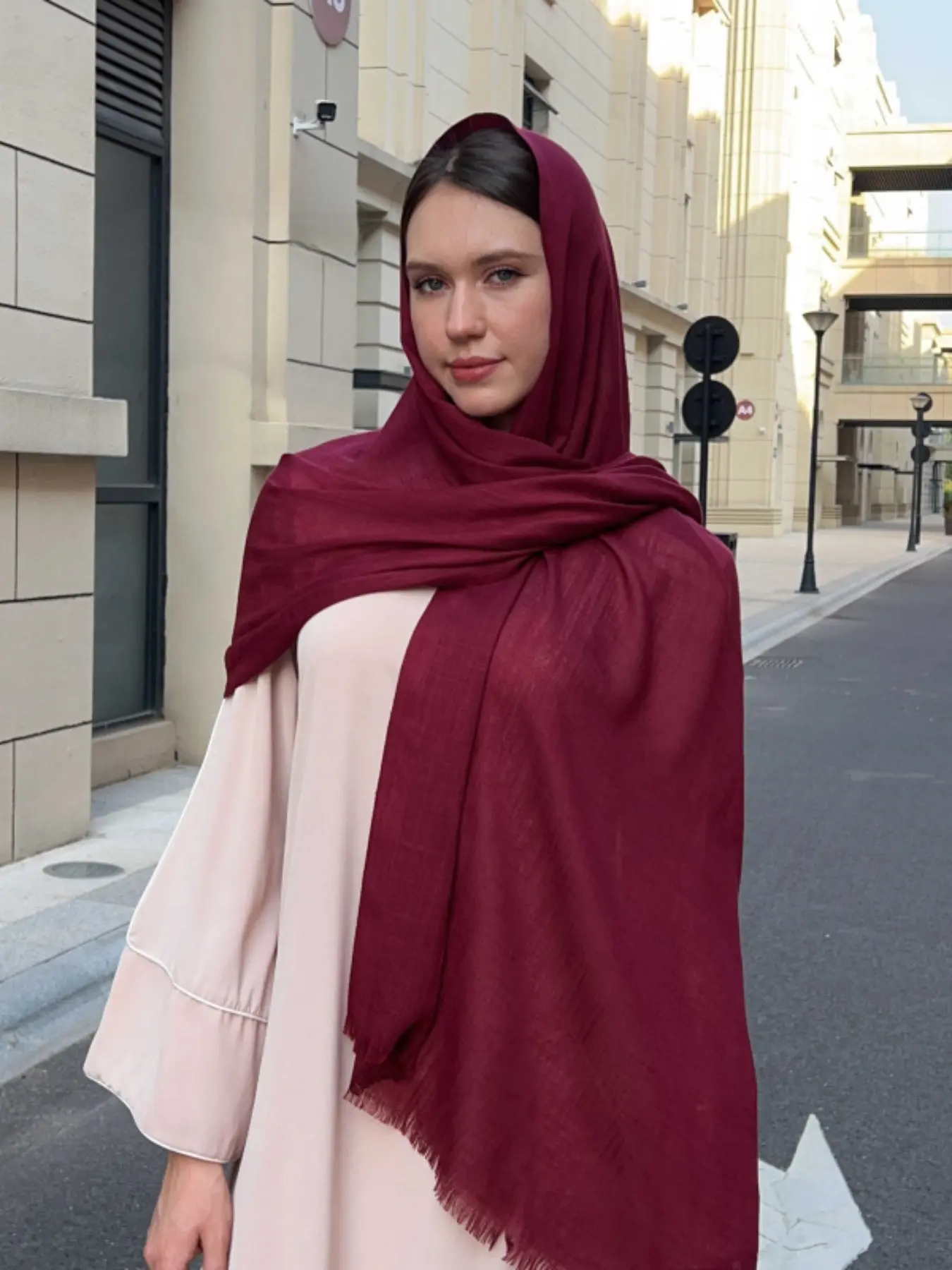 1pc minimalist high-end solid color long scarf with raw edges and satin texture. Hijab fashionable and versatile multi-purpose decorative scarf Modesty Hijab Wrap