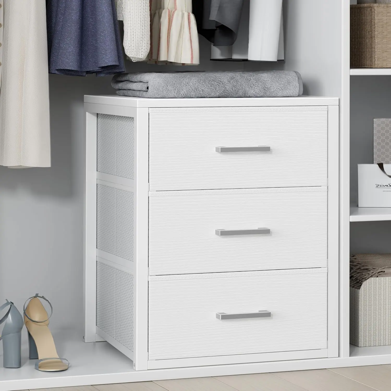 Closet Drawers White Fabric 3 Drawer Small Dresser for Closet Organizers and Storage Bedroom Dorm Modern