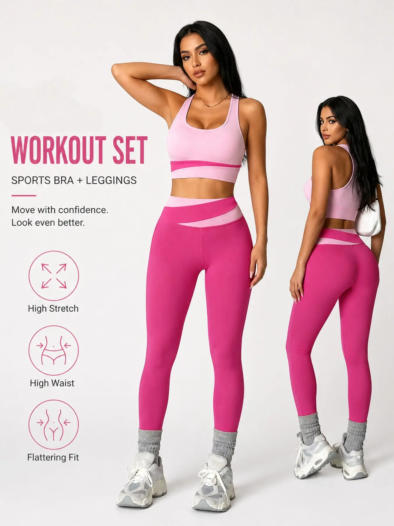 Women's Colorblock High-Waisted Yoga Set, High Stretch Activewear, Tummy Control Shockproof Design, Ideal for Yoga Pilates Gym Running Daily Wear