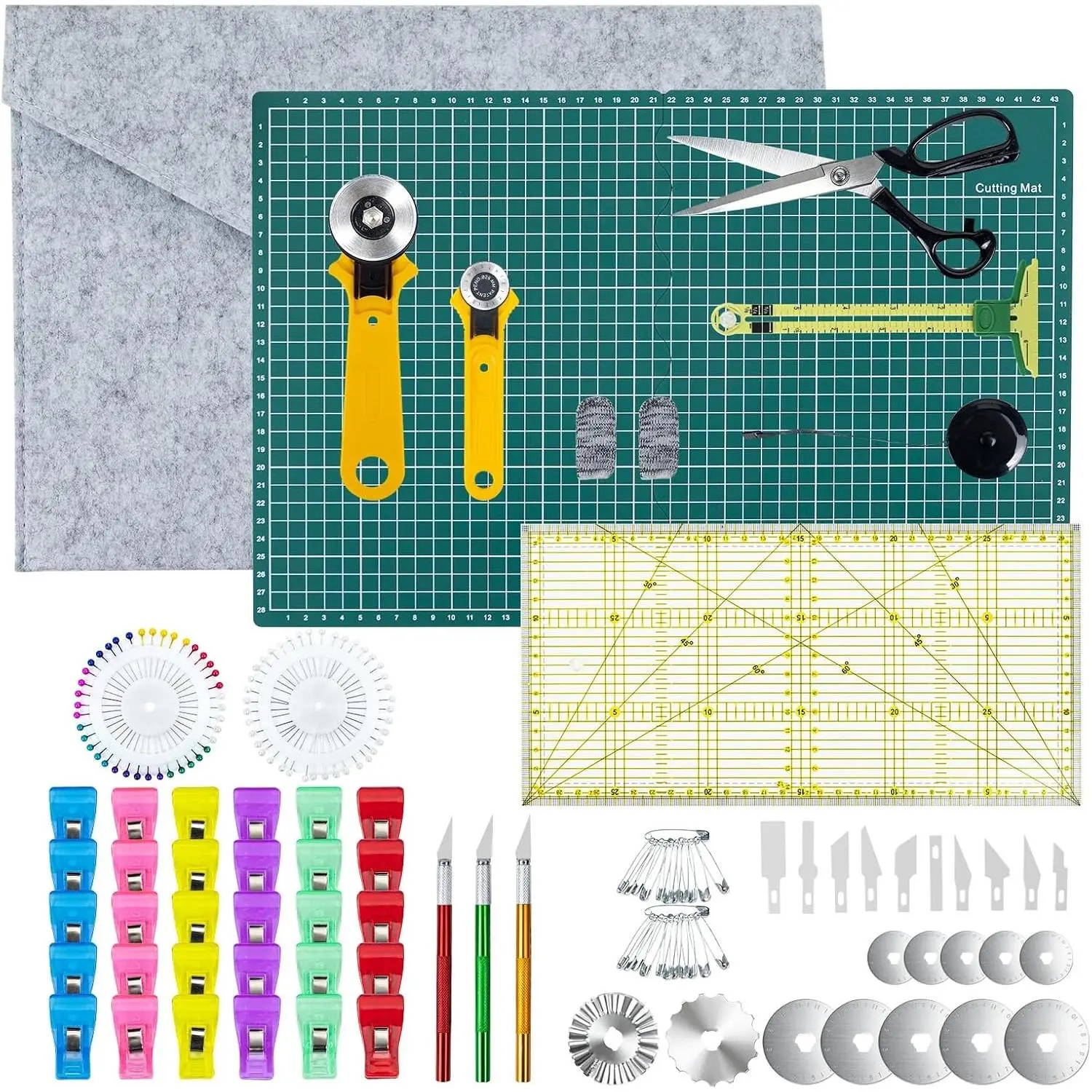 Rotary Cutter Set for Sewing & Quilting, 28mm & 45mm Fabric Cutters with Extra Blades, Foldable A3 Cutting Mat, Scissors, Rulers & Craft Tools Kit for Fabric Cutting, Patchwork, DIY Crafts