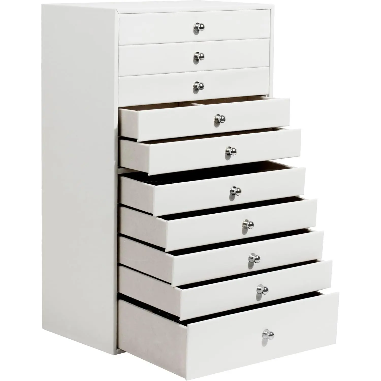 Large  Box,  Case with 10 Drawers for Big and Small ,  Storage Organizer for Watch Earrings Necklace Rings Bracelets, Birthday Wedding Gifts, White