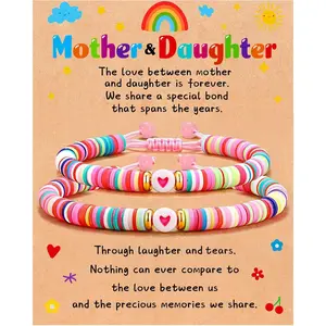Mom Daughter Gifts, 2ps Matching Beaded Heart Bracelets Jewelry for Mother Daughter/Mommy and Me/Mama Mini.