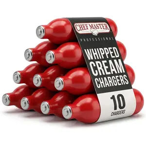 Whipped Cream Charger (10-Pack) - N2O Cream Chargers for Professional Creams Dispensers - 8g Nitrous Oxide Cartridges - Food Grade Gas Refills for Whipping, Culinary Foams & Desserts