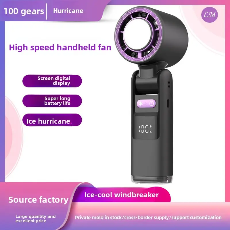 K801 cross-border ice pack handheld fan - digital display, turbine-style, high-speed, 100-speed settings, foldable, portable mini fan