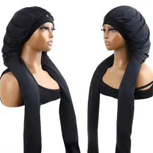 Long Tail Stretch Satin-Lined Durag Turban, Lightweight Adjustable Soft Breathable Haircare Head Wrap for Braids, Locs, Wave Hair Daily Sleep